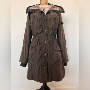 1 Madison Expedition Brown Hooded Parka Coat | Faux Fur Lined | Size L